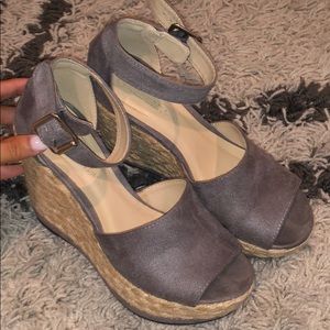 GREY SUEDE ESPADRILLE WEDGE WITH ANKLE STRAP